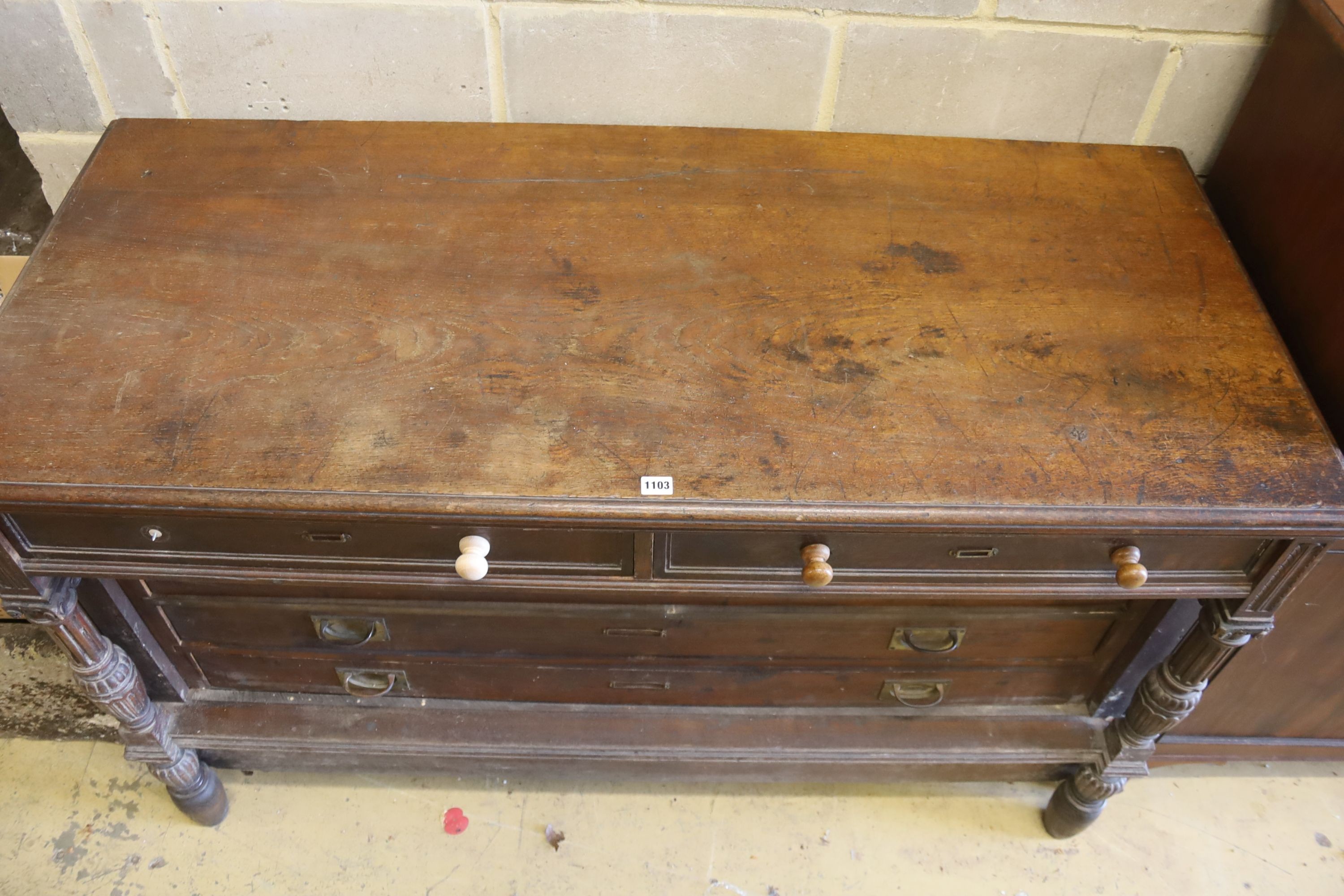 A 19th century French oak commode, width 153cm, depth 66cm, height 97cm